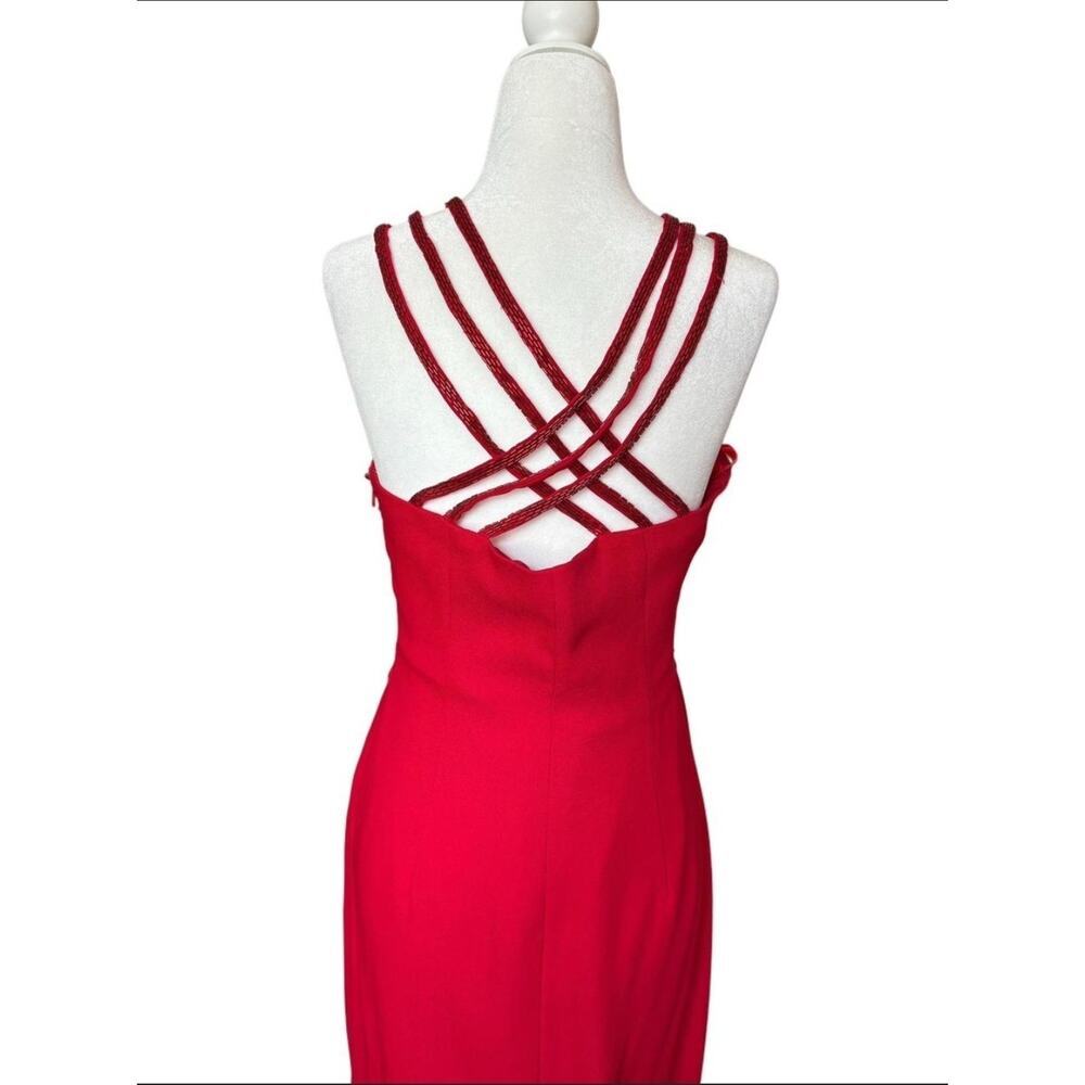 Vtg Y2k Pinky & Me Red Beaded Formal Evening Gown Prom Siren Pageant Glam Size 8 - Picture 3 of 12